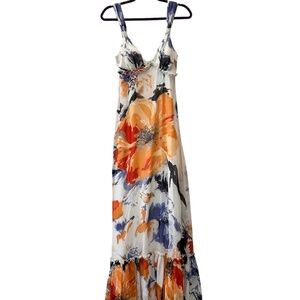BCBGeneration Floral Maxi Summer Dress Size 2 White Orange